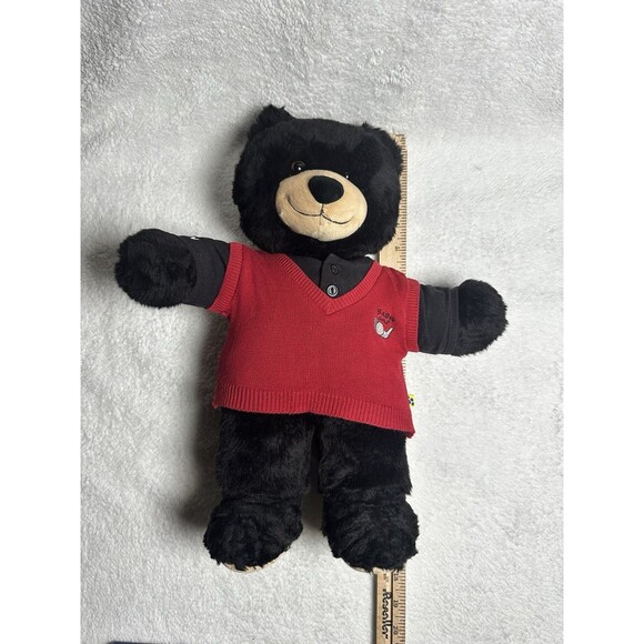 Build-A-Bear Black Teddy Bear in Red golf sweater - Picture 8 of 11